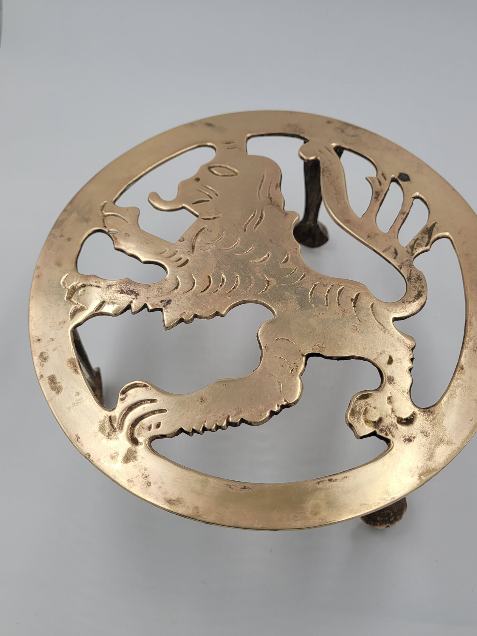 19th Century Antique Scottish Lion Rampant Brass Table Trivet - 10