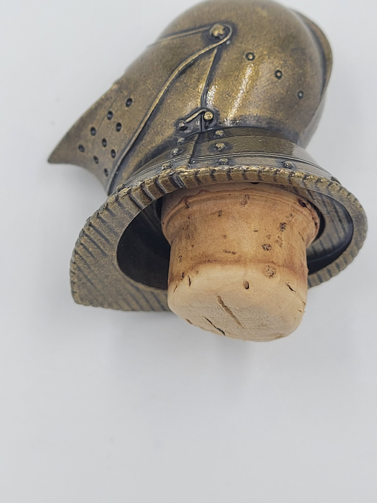 Mid 20th Century Mid-Century Modern Solid Brass Medieval Knight Helmet Bottle Stopper - 11