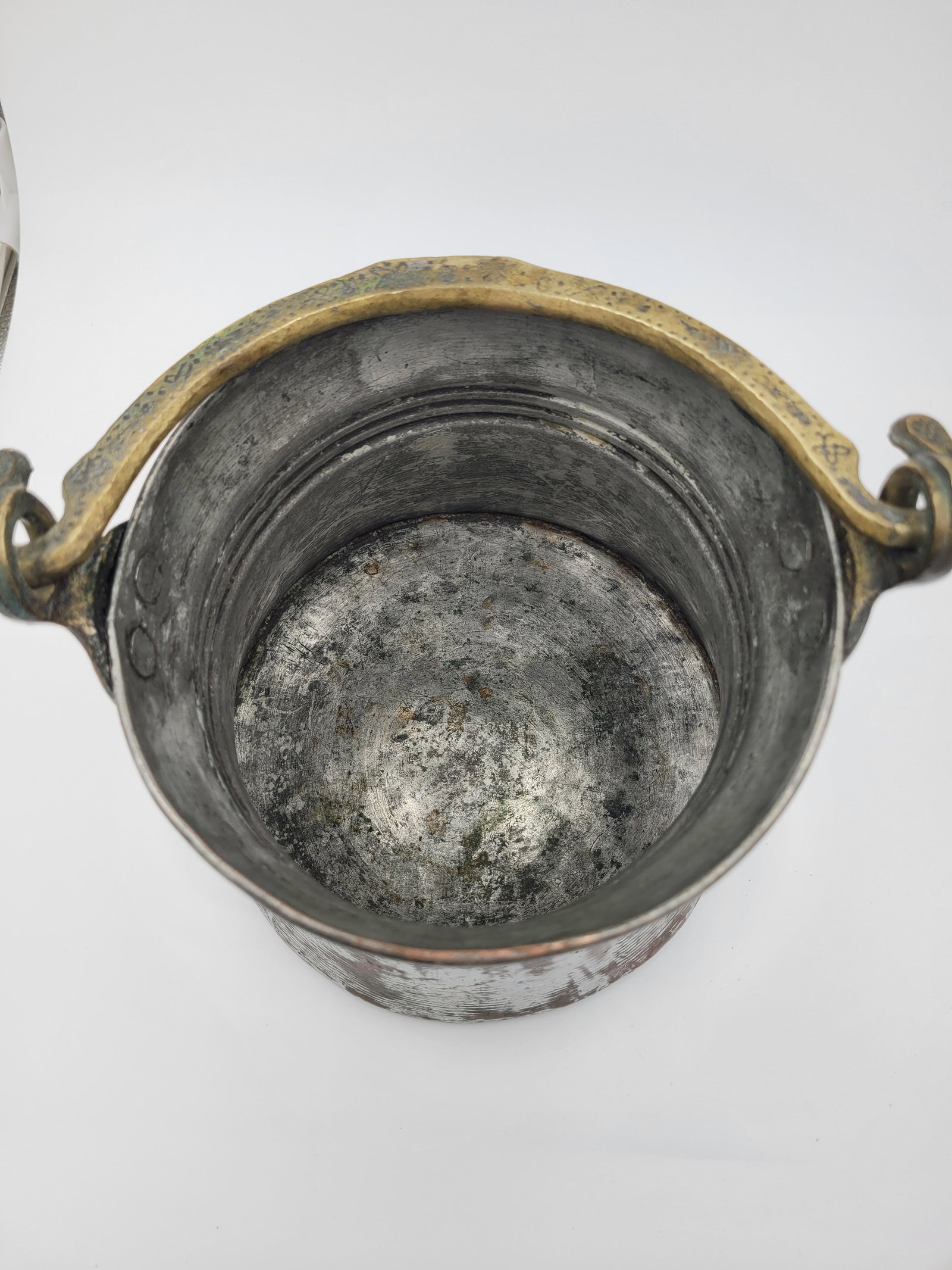 19th Century Ottoman Turkish Tinned Copper Bucket With Brass Swing Handle - 7