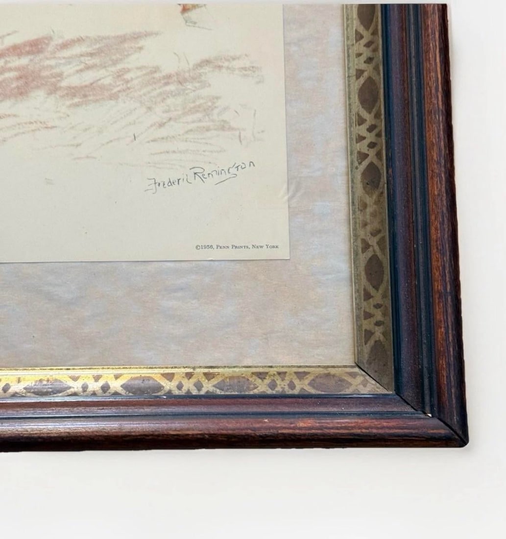 1956 "A Cavalry Officer" Frederic Remington Print in Vintage Wood Frame (Penn Prints, Ny) - 4