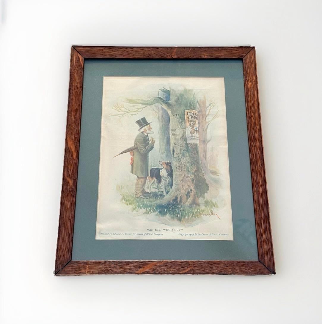 1923 Cream of Wheat Advertising Print "An Old Wood Cut" in Original Frame - 6