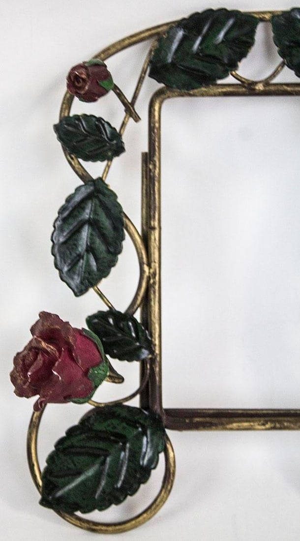 Vintage Metal Tole Frame With Roses Motif - 2