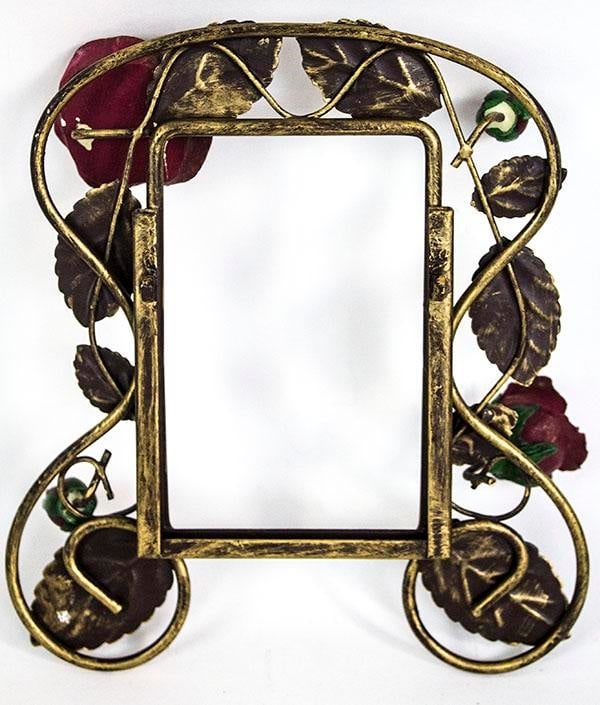 Vintage Metal Tole Frame With Roses Motif - 4