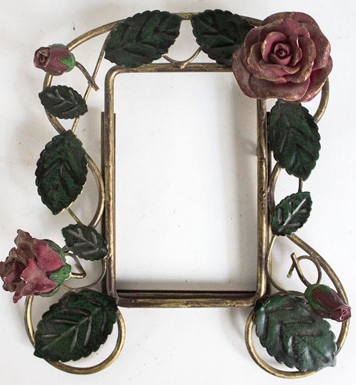Vintage Metal Tole Frame With Roses Motif - 5