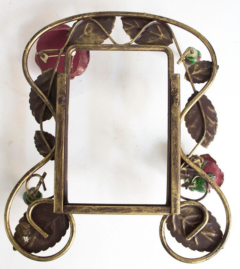 Vintage Metal Tole Frame With Roses Motif - 6