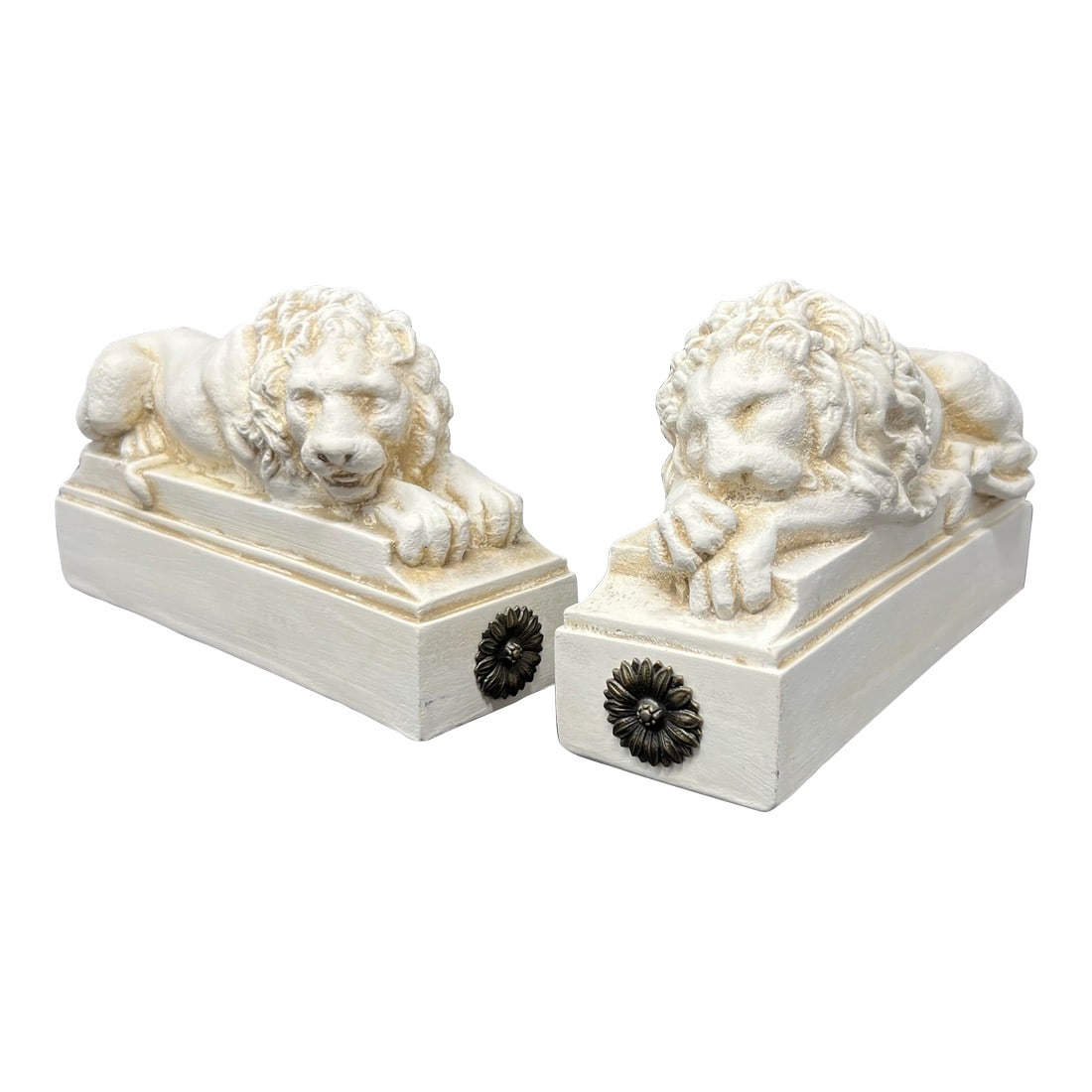 1990s Neoclassical Recumbent Lion Bookends by House Parts – Ivory Architectural Library Decor, (1 of 11)