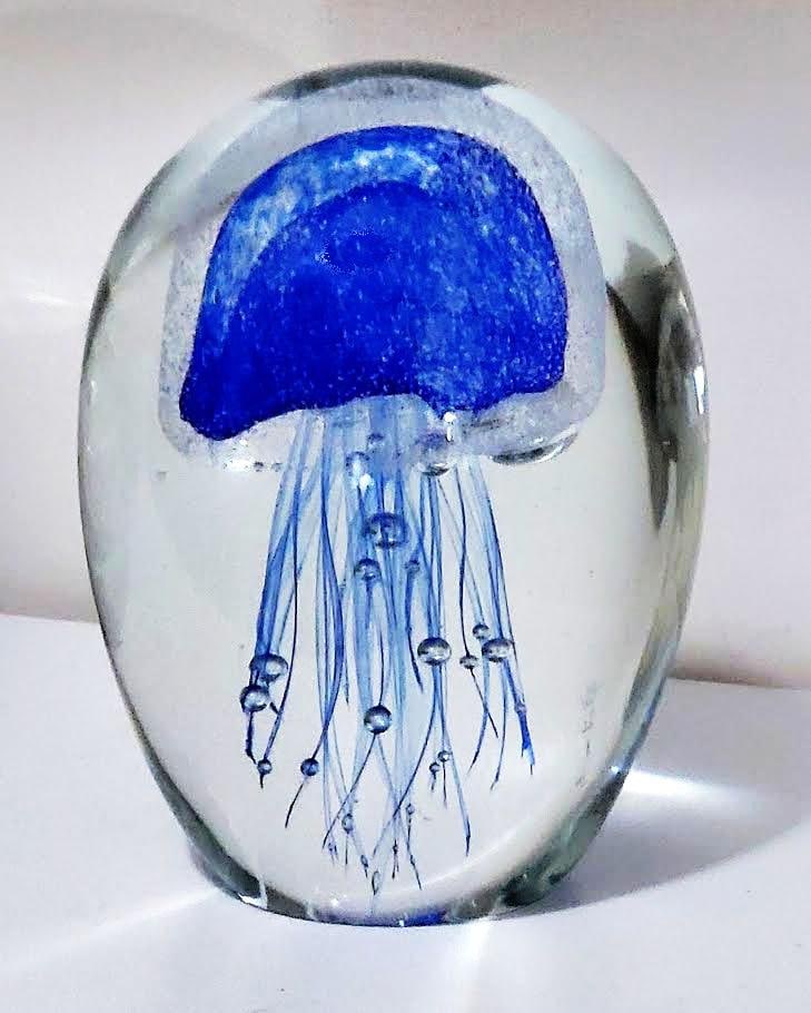 Hand Blown Cobalt Blue Jellyfish Paperweight - 2