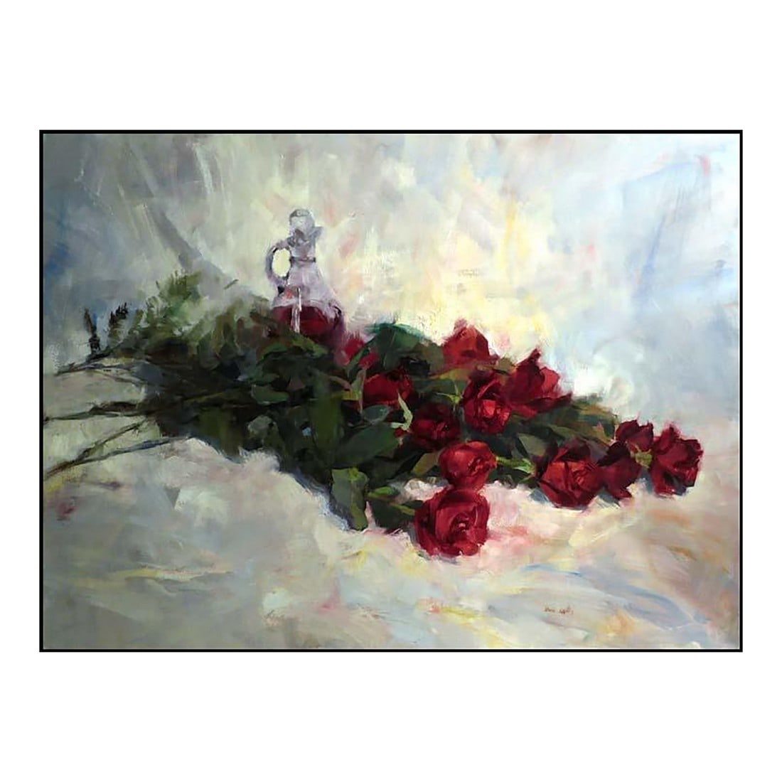 Eric Wallis Roses Original Oil on Stretched Canvas Hand Signed: Untitled by Eric Wallis Original Oil on stretched Canvas Hand signed by the artist' Art Size: 30" x 40" 100 percent guarantee of authenticity Condition: Mint Gallery Retail : $4,500.00 