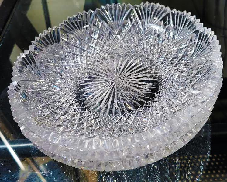 Cut Crystal American Brilliant Sawtooth Fan & Diamond Glass Dishes - Lot of 4 - 5