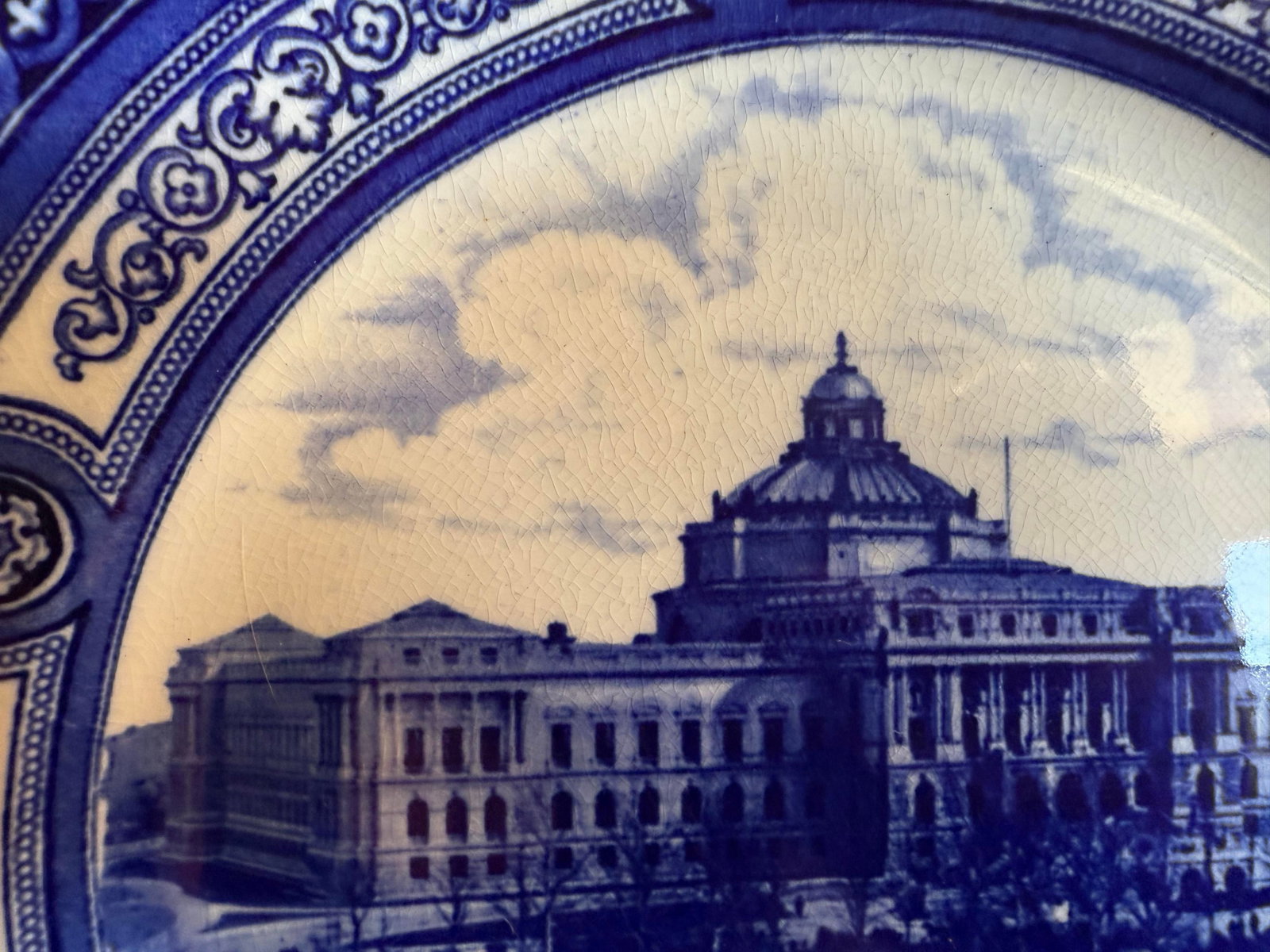 Vintage Royal Doulton Flow Blue Library of Congress Architectural Transferware Plate - 12