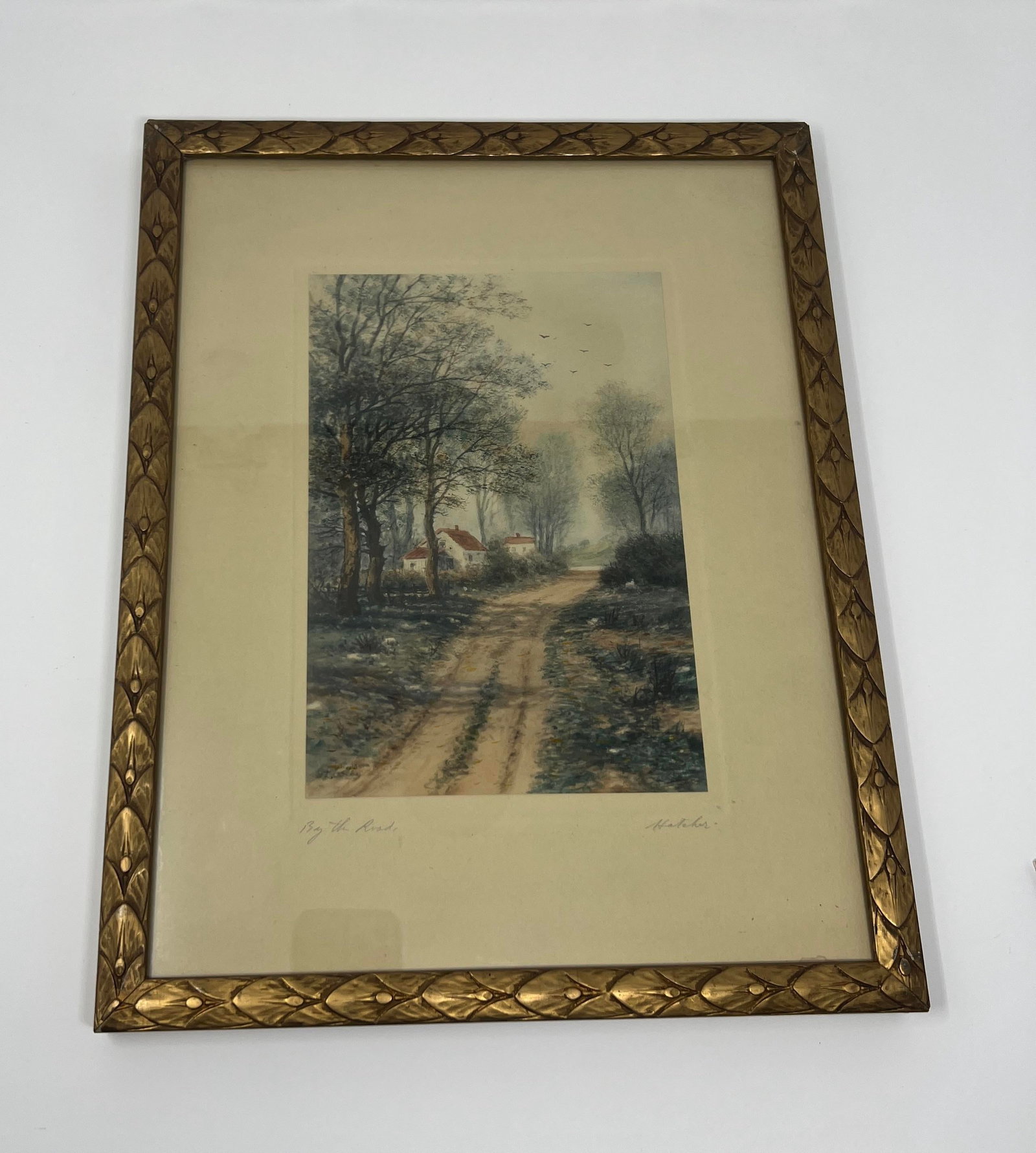 Antique Signed Landscape Lithograph "By the Road," Circa 190 - 5