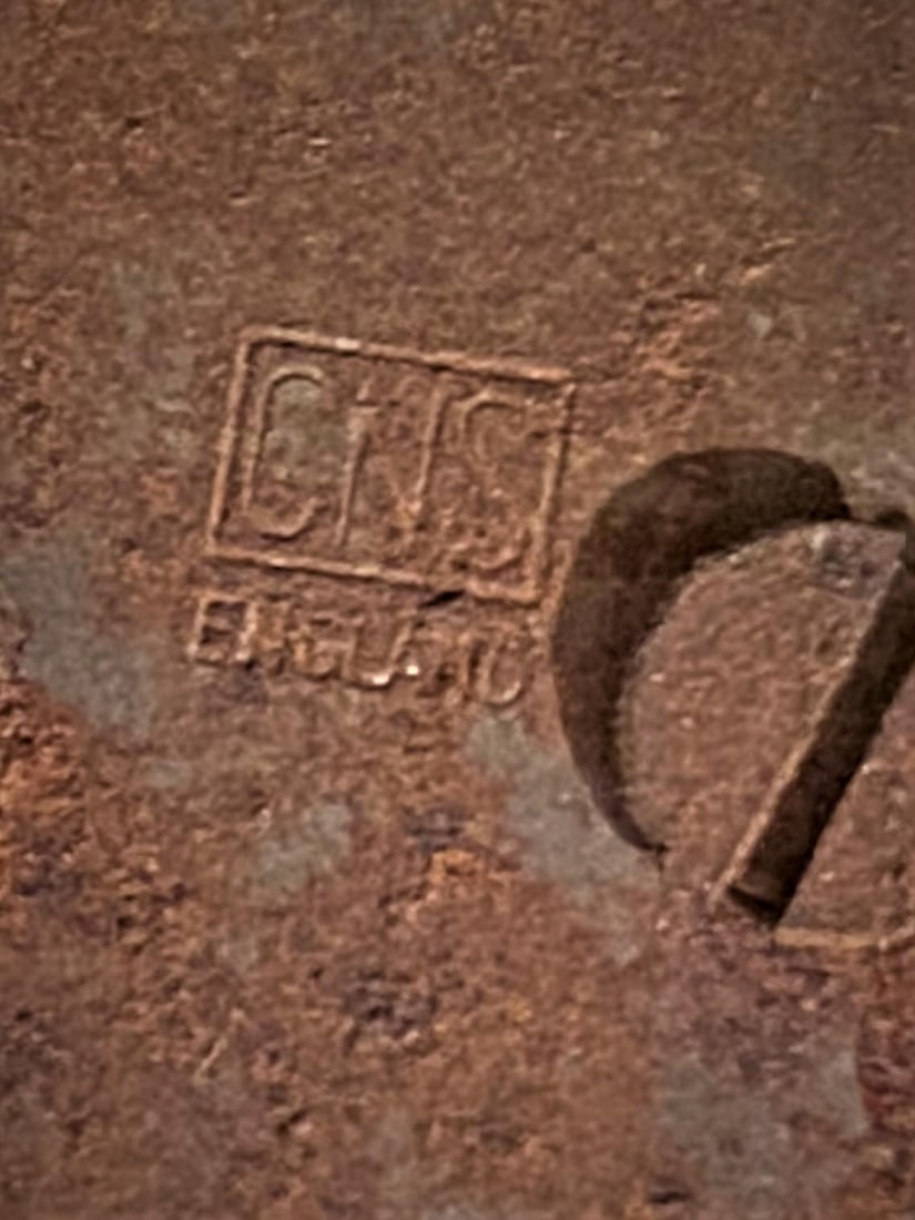 Mid 20th C Pressed Raised Brass Pub/Tavern Scene Firewood Kindling Storage Box on Stand - 14