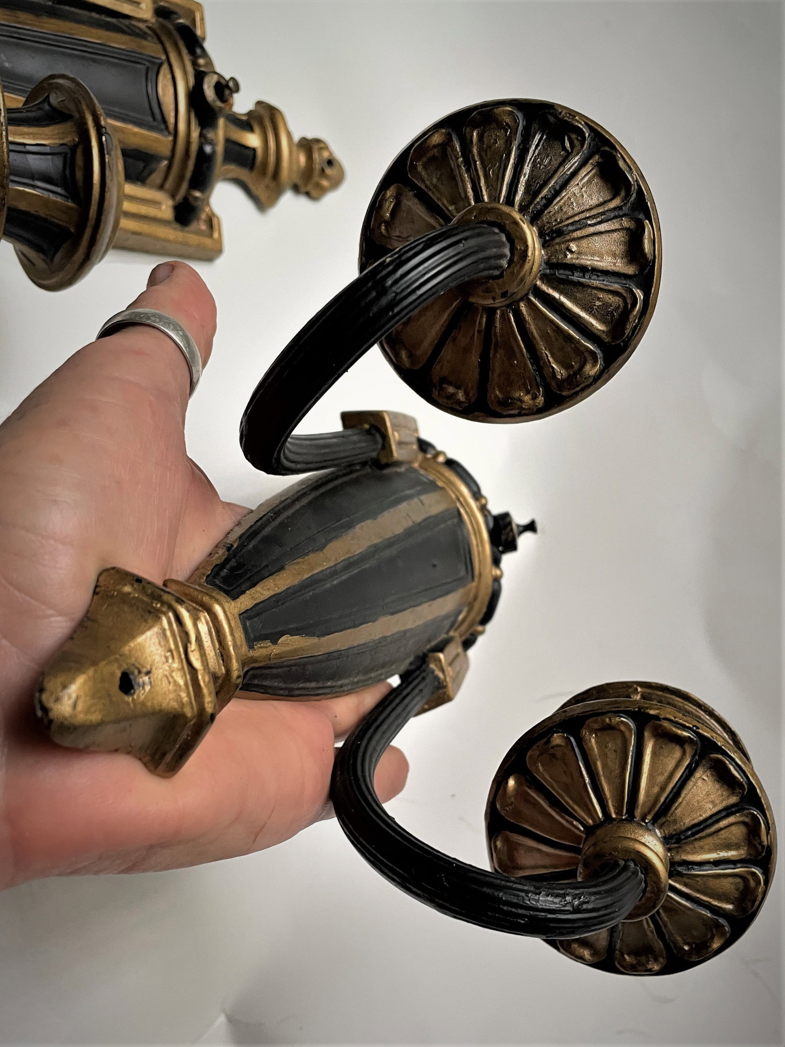 Mid 20th Century Neoclassical Style Greek Key & Urn Cast Metal Wall Candle Sconces Signed Empire - 11