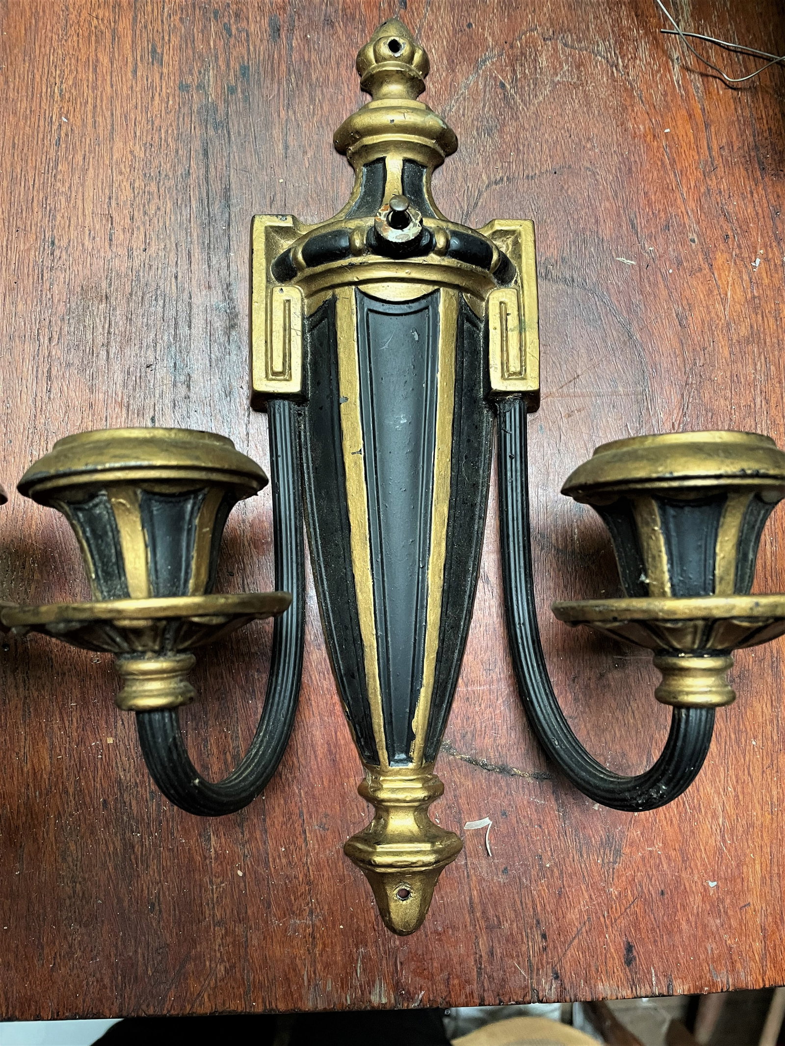 Mid 20th Century Neoclassical Style Greek Key & Urn Cast Metal Wall Candle Sconces Signed Empire - 4