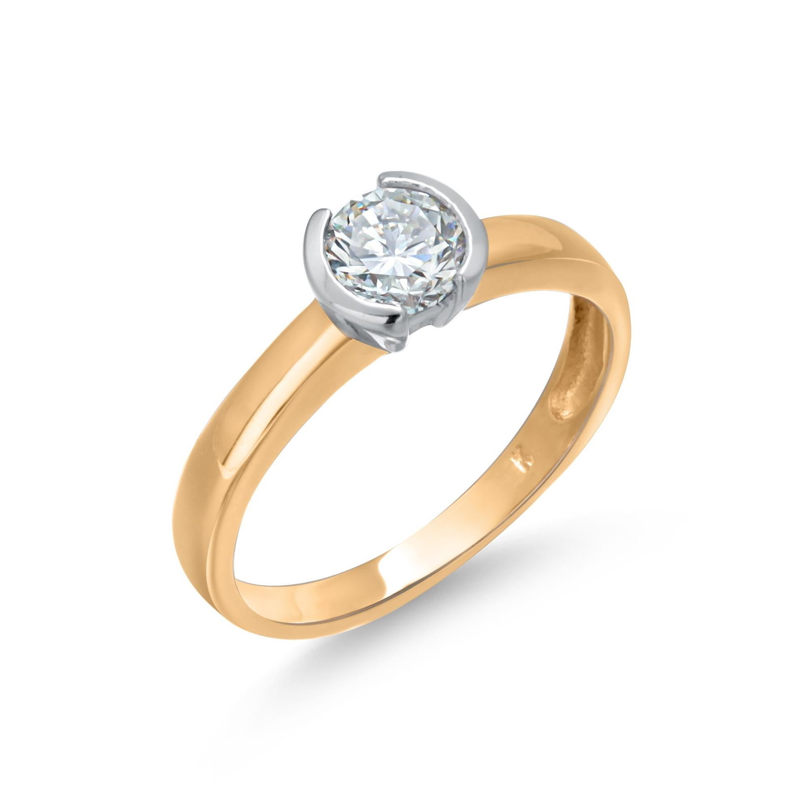 14k Yellow and White Gold 0.50 Carat Diamond Solitaire Ring, Size 5.5 - 2