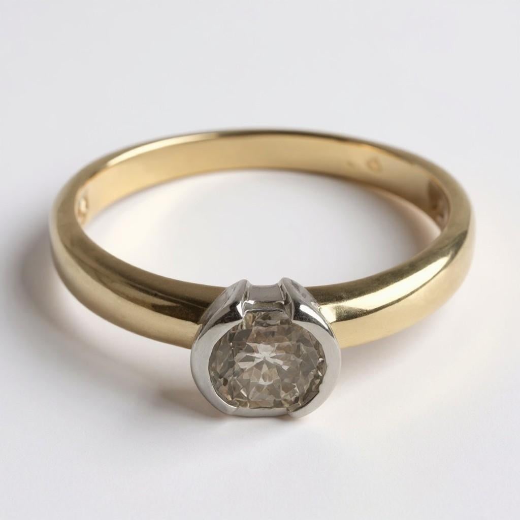 14k Yellow and White Gold 0.50 Carat Diamond Solitaire Ring, Size 5.5 - 4