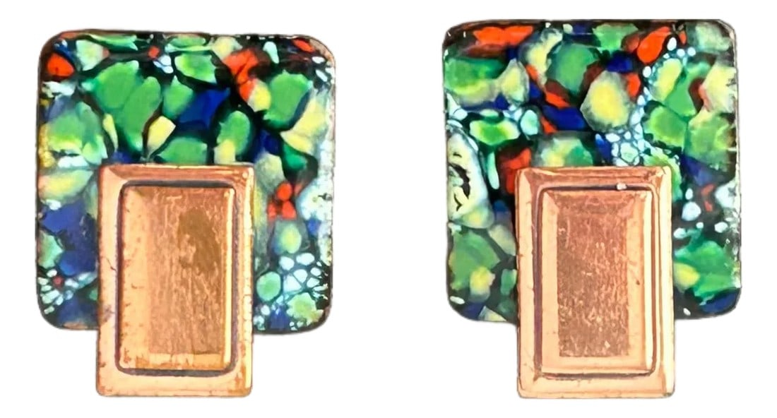 Vintage Matisse by Renoir Confetti Enamel Copper Clip-on Earrings | Mid-Century Modern Abstract Jewe: Vintage Matisse by Renoir Confetti Enamel Copper Clip-On Earrings | Mid-Century Modern Abstract Jewelry | 1950s Wearable Art These authentic vintage Matisse by Renoir clip-on earrings are a striking