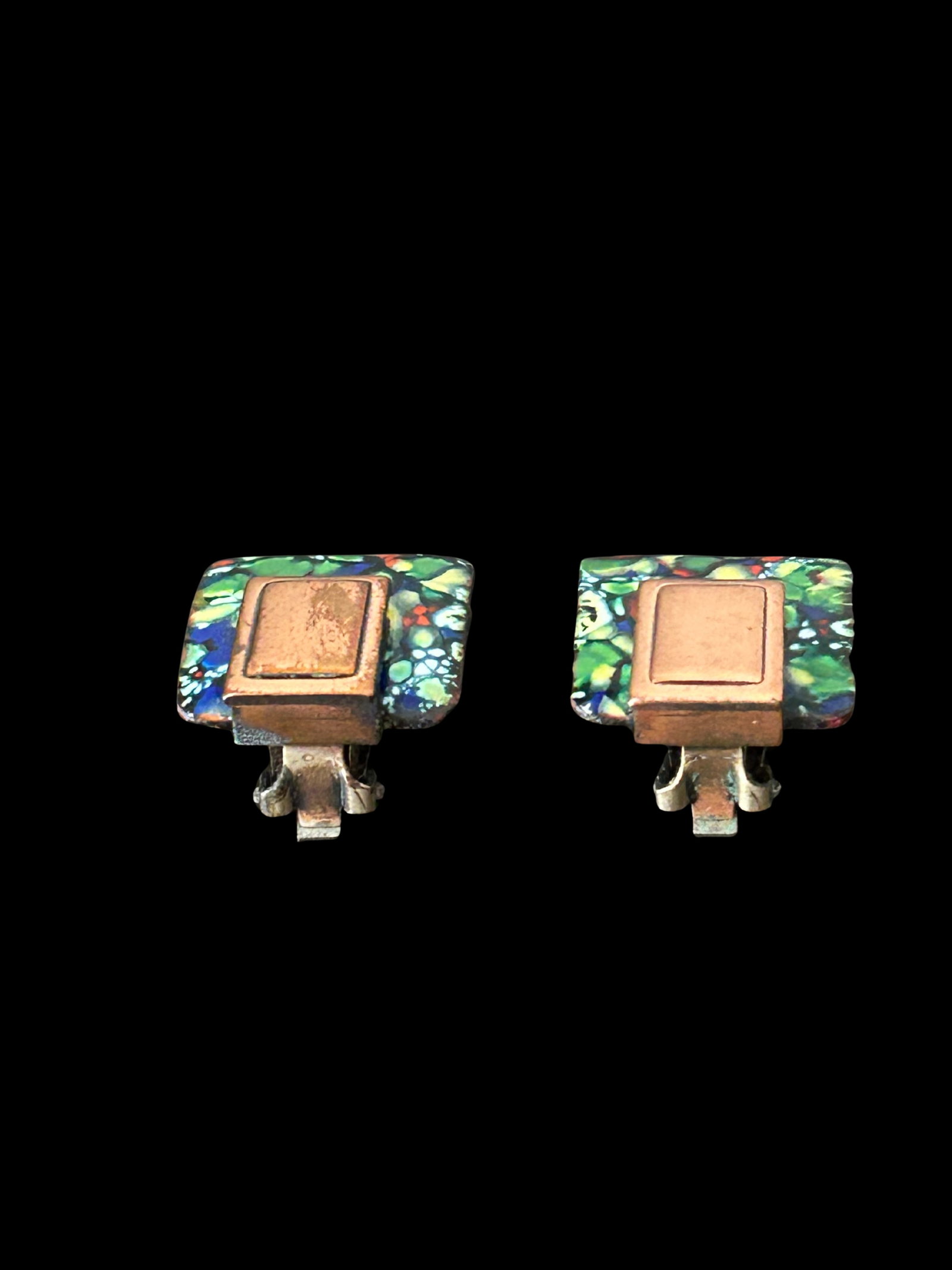 Vintage Matisse by Renoir Confetti Enamel Copper Clip-on Earrings | Mid-Century Modern Abstract Jewe - 5