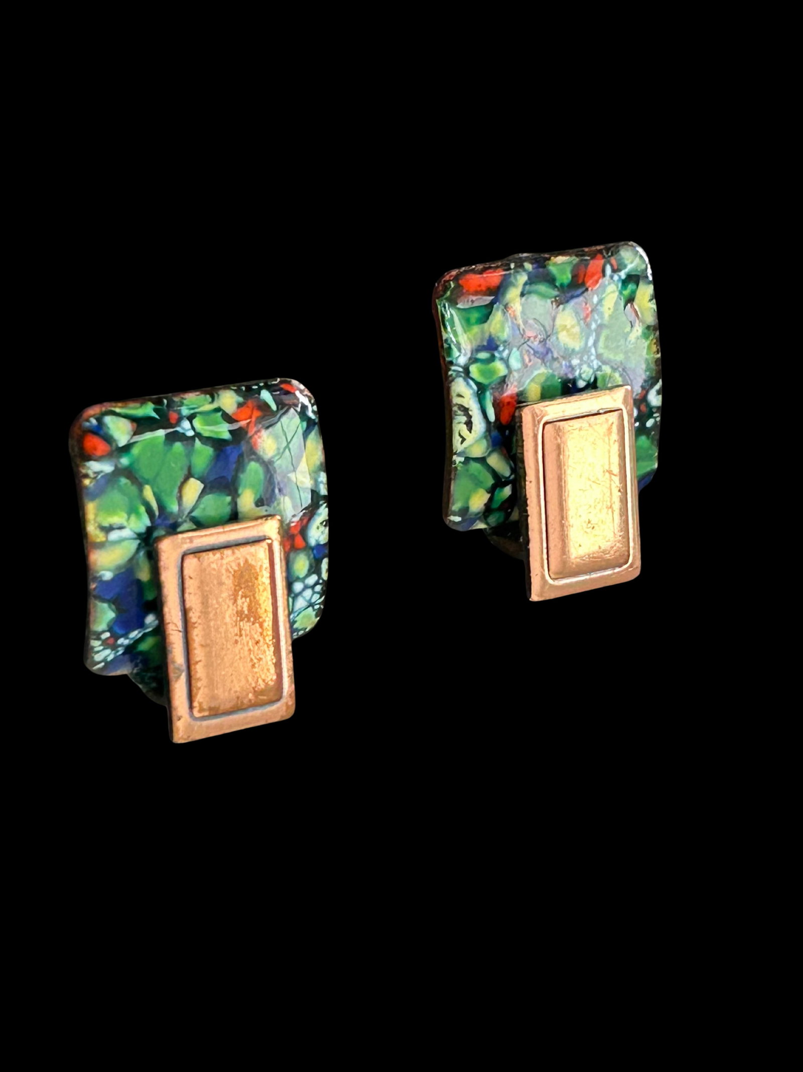 Vintage Matisse by Renoir Confetti Enamel Copper Clip-on Earrings | Mid-Century Modern Abstract Jewe - 7