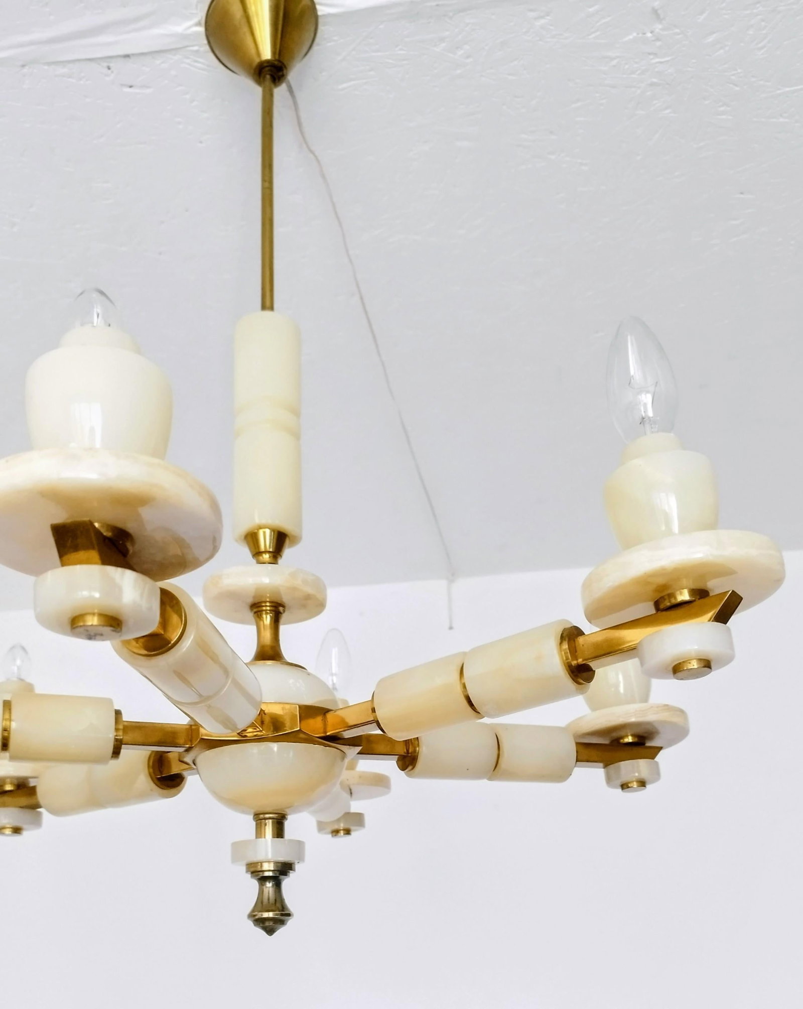 1980s Italian Onyx Brass Vintage Marble Chandelier Lighting Ceiling Fixture Light 6 Arms - 10