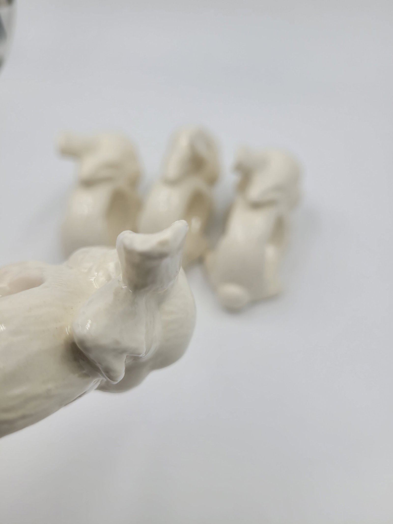 1990s Farmhouse Glazed White Ceramic Bunny Napkin Rings-Set of 4 - 6
