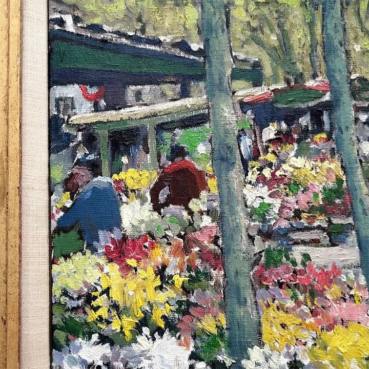 Charming Vintage Signed Oil Painting "Flower Market" - F. G.Fleming - 4