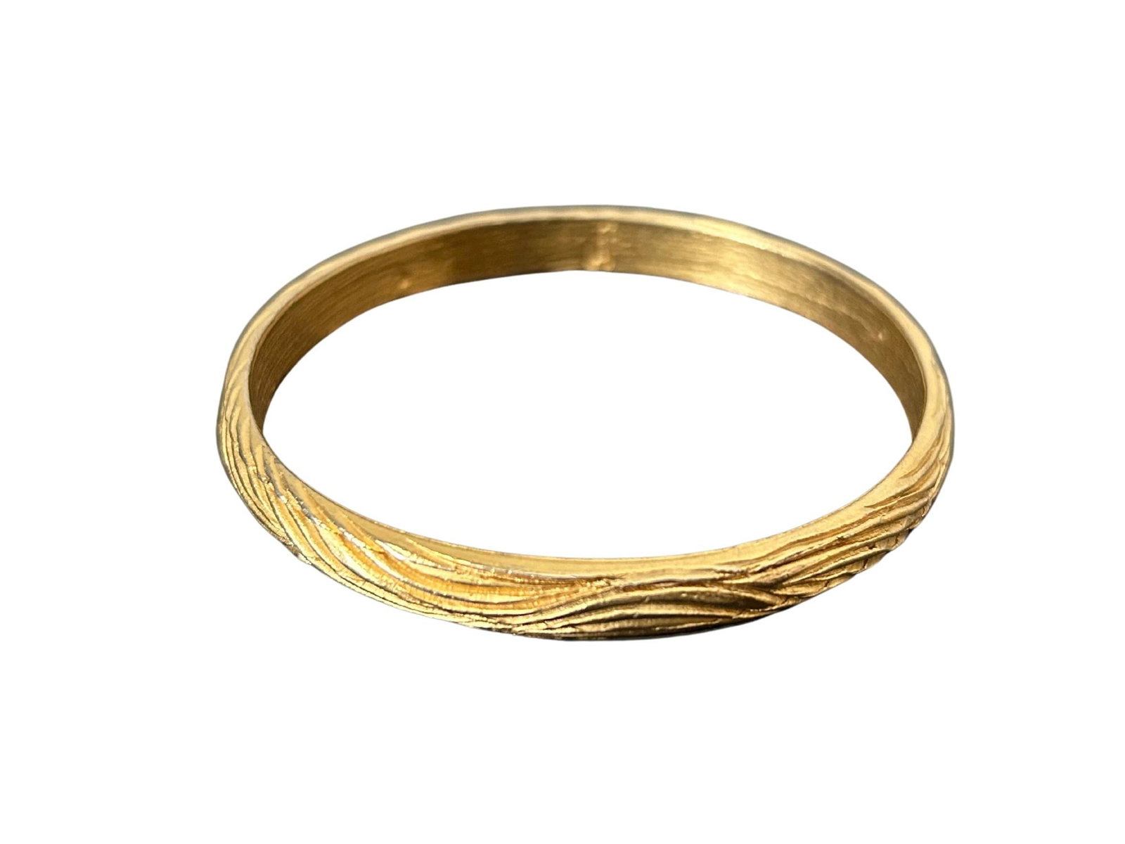 Vintage Crown Trifari Gold-Tone Ribbed Bangle Bracelet | Etched Wave Texture | Mid-Century Costume J - 11