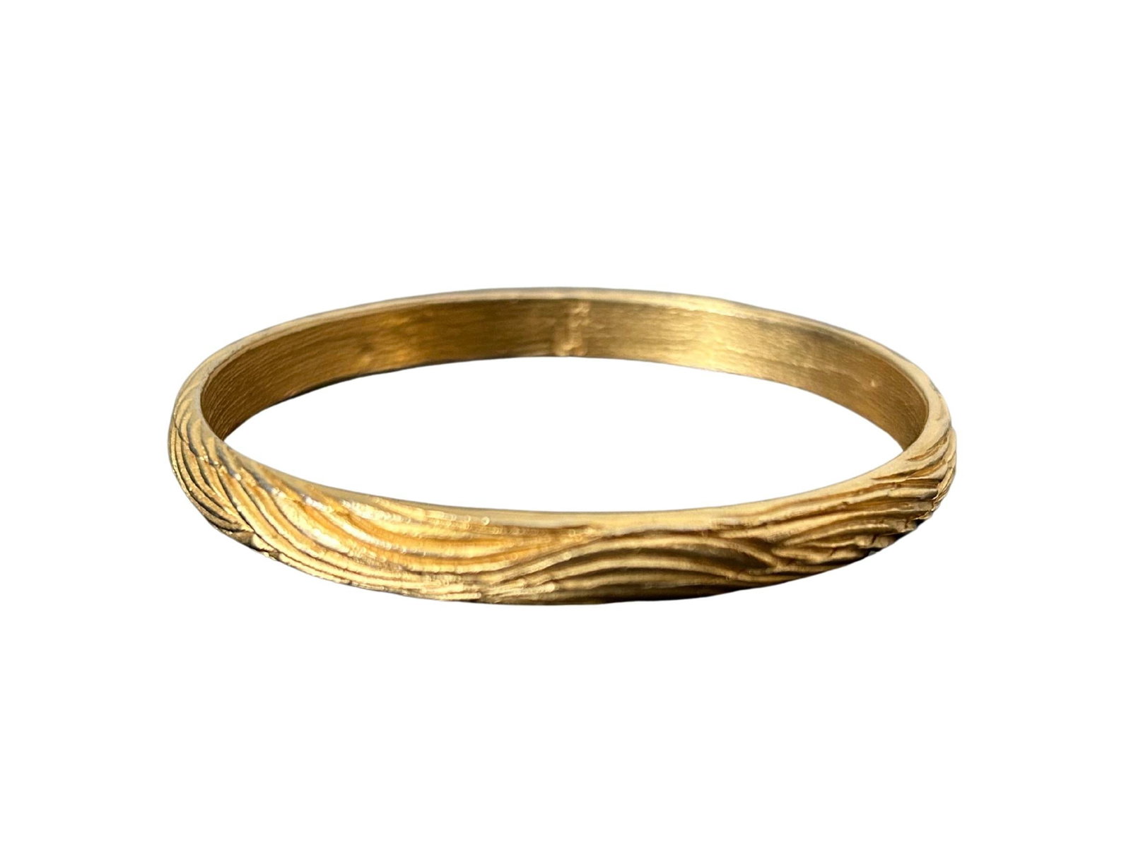 Vintage Crown Trifari Gold-Tone Ribbed Bangle Bracelet | Etched Wave Texture | Mid-Century Costume J - 7