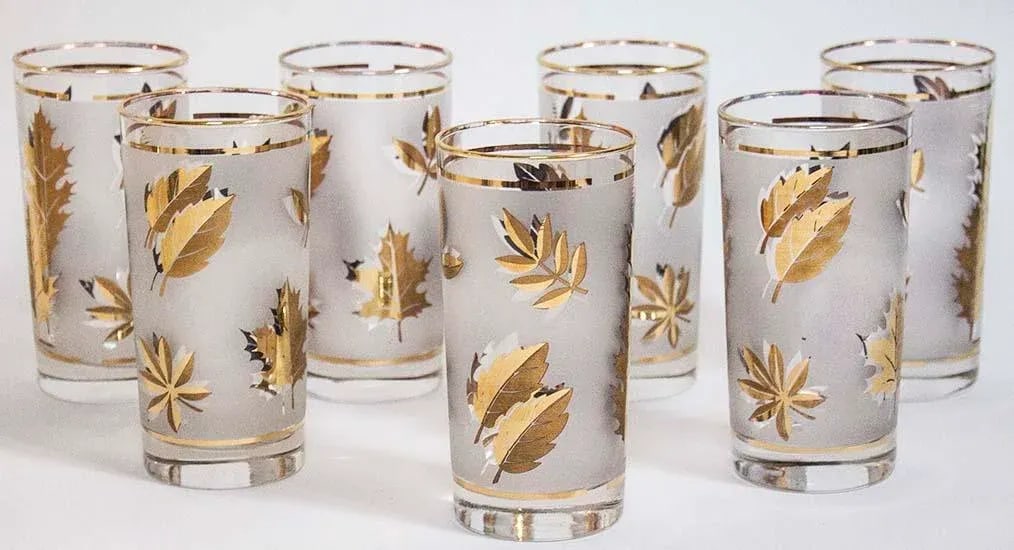 Mid-Century Libbey Golden Foliage Tumblers- Set of 7 - 2