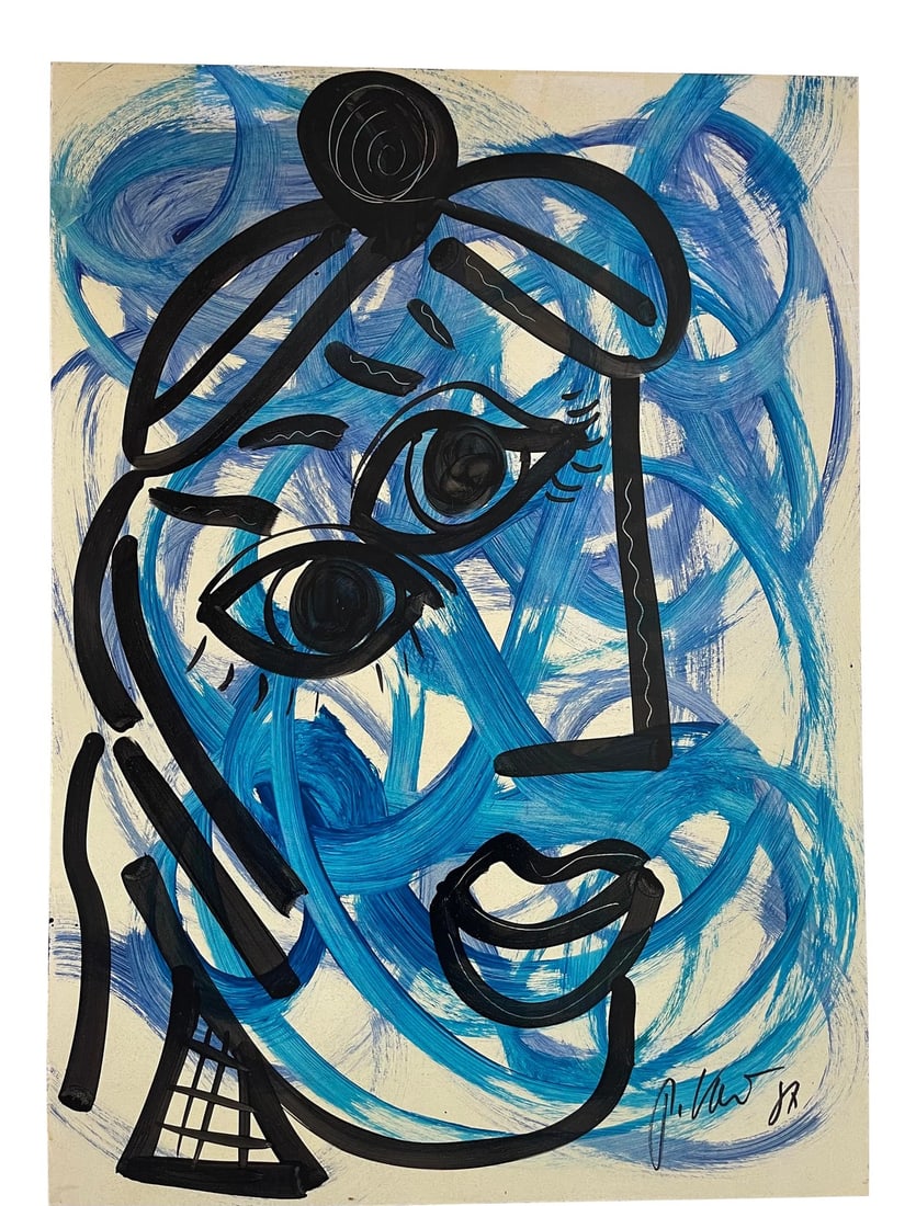 Late 20th Century Abstract Face Acrylic Painting by Peter Keil (1 of 5)