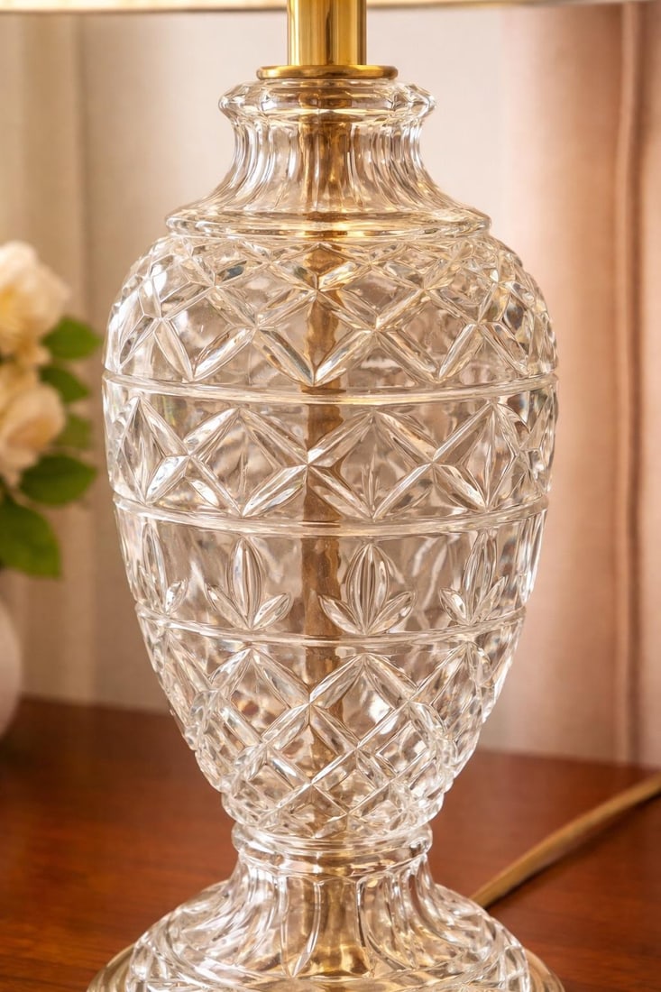 Vintage Cut Crystal Table Lamp With Brass Base & Angel Finial "” Elaine R. Estate - 2