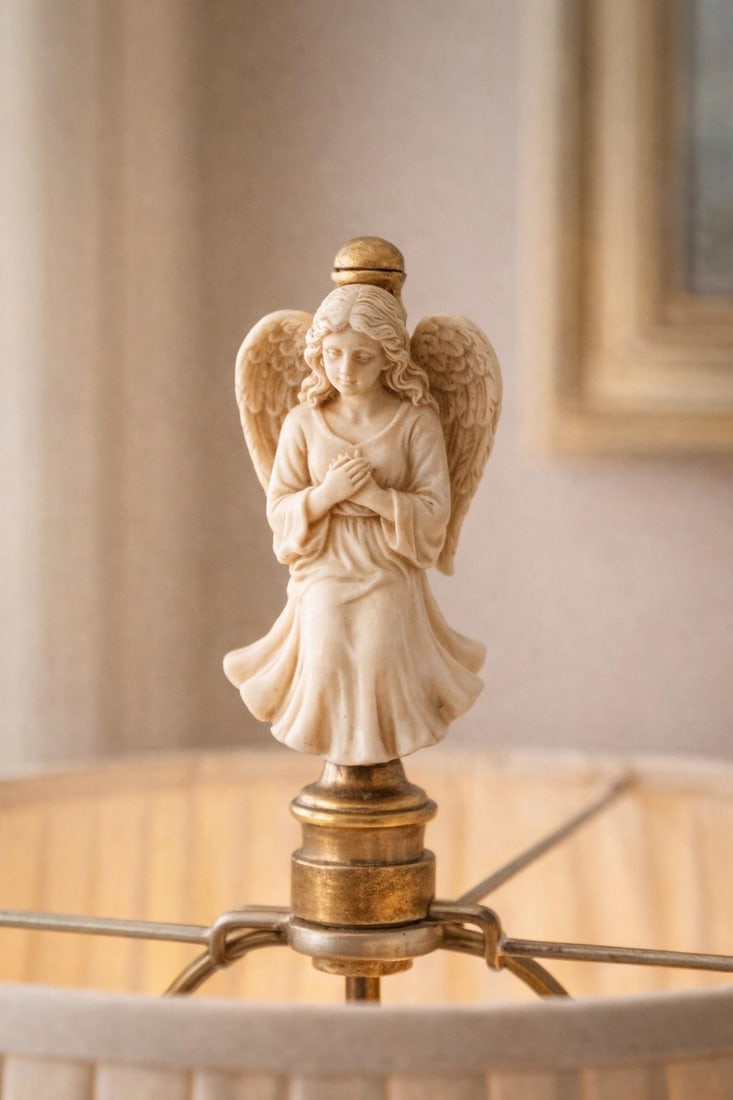 Vintage Cut Crystal Table Lamp With Brass Base & Angel Finial "” Elaine R. Estate - 5