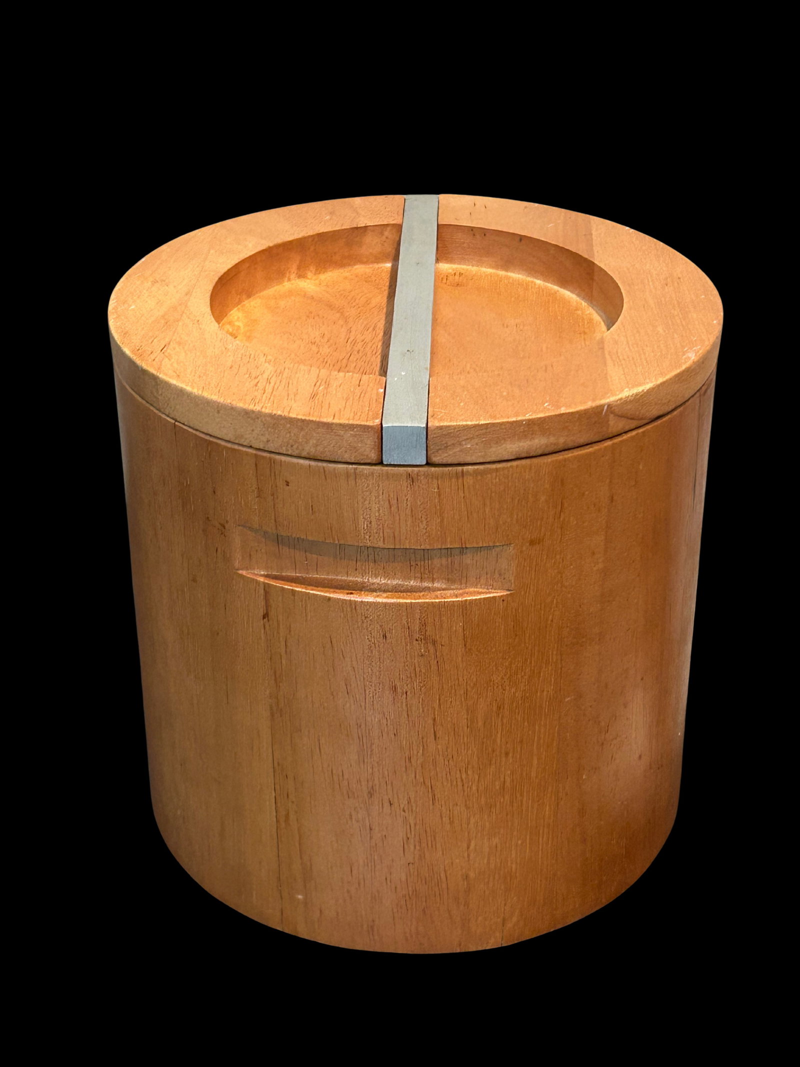Vintage Mid-Century Modern Wooden Ice Bucket | Scandinavian Teak or Maple Barware With Metal Handle - 2
