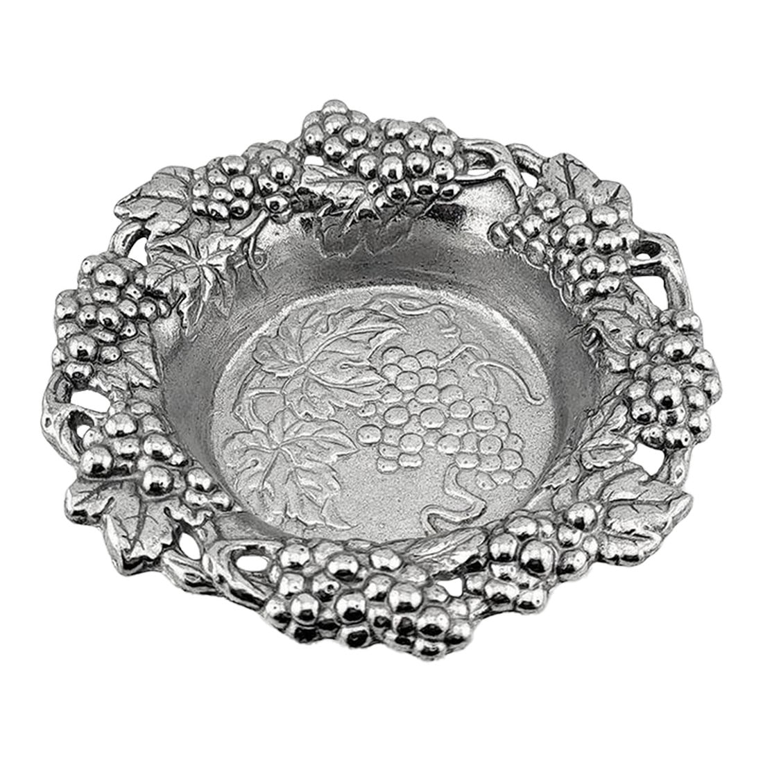 Arthur Court Champagne Coaster Grape Design Aluminum Signed: This is a vintage 1995 Arthur Court aluminum grape cluster wine bottle coaster. It features an intricate grapevine and leaf design with a pierced rim. The item is crafted from durable, heavy