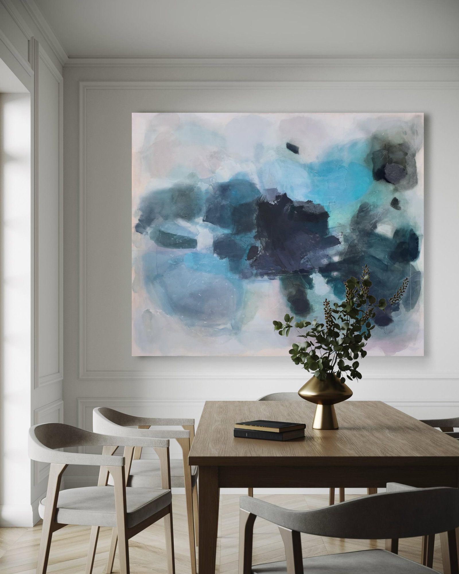 I Lose Myself Lyrical Abstract Painting in Moody Blues & Earthy Greens by Stacey Warnix - 2