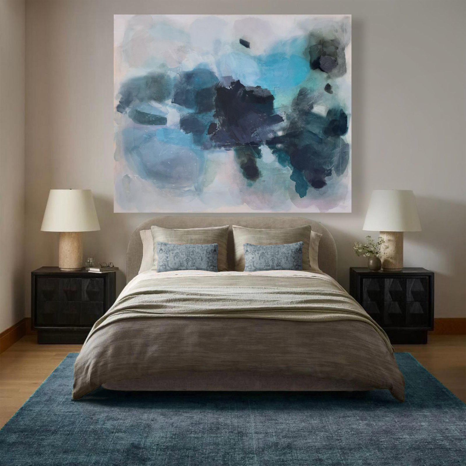 I Lose Myself Lyrical Abstract Painting in Moody Blues & Earthy Greens by Stacey Warnix - 3