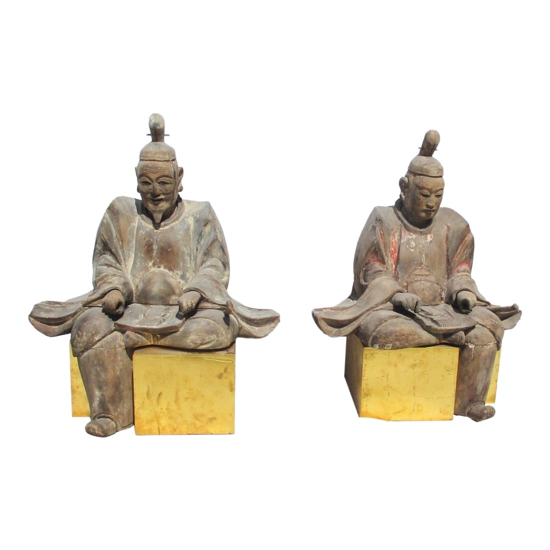 Edo Shinto Wooden Priests Circa 1850s Japan - A Pair of 2 (1 of 17)