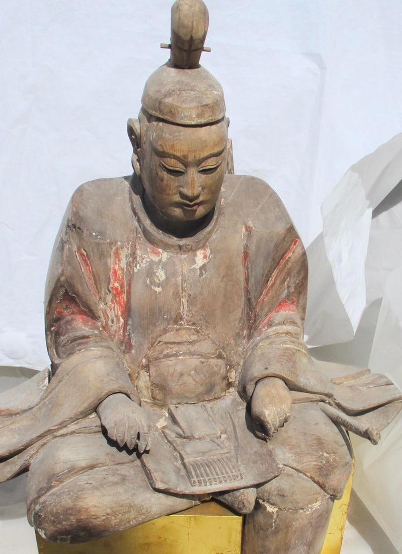 Edo Shinto Wooden Priests Circa 1850s Japan - A Pair of 2 - 3