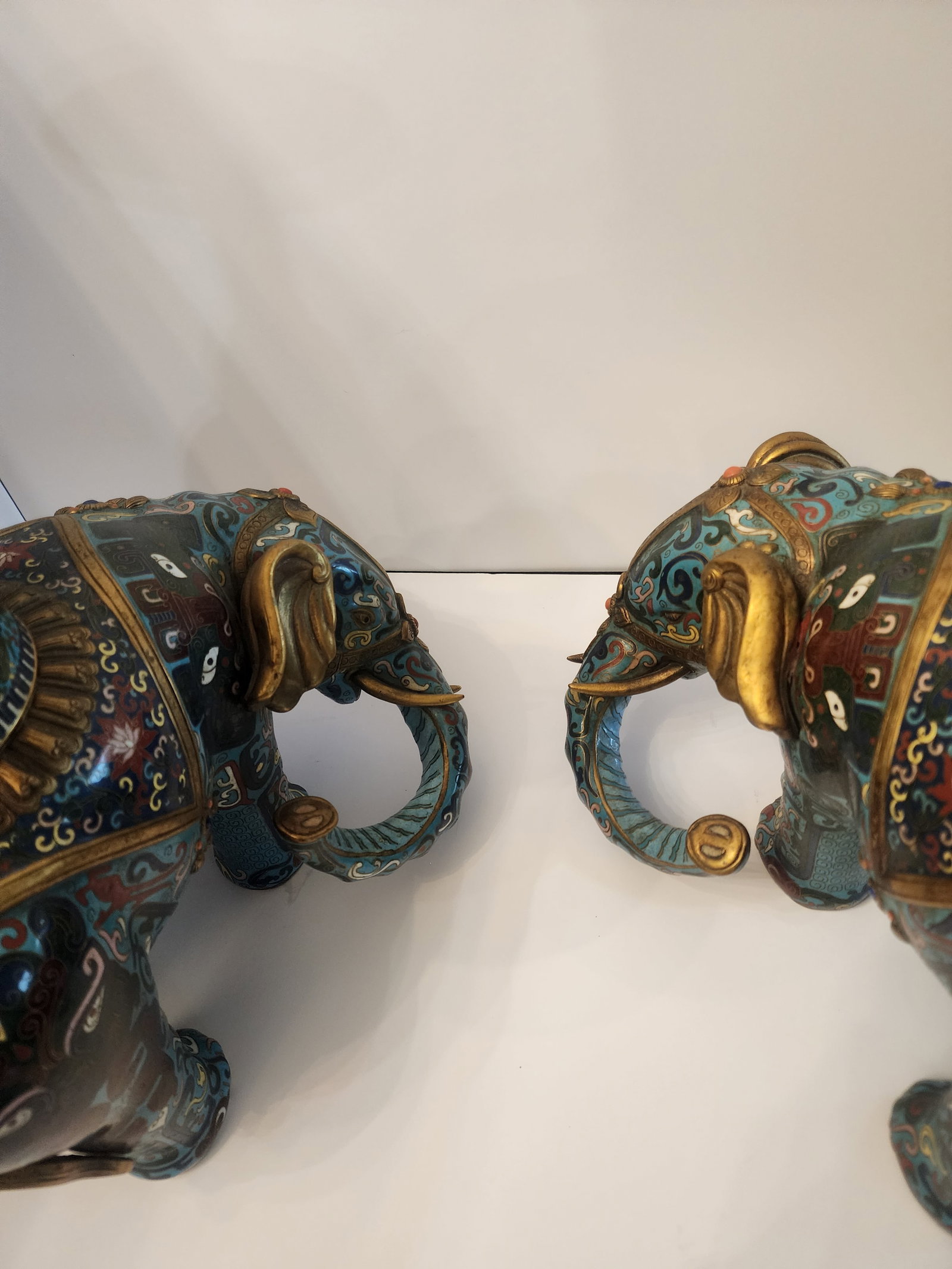 18th Century Important Pair Gilt Bronze and Cloisonne Elephant Altar Candle Holders - 3
