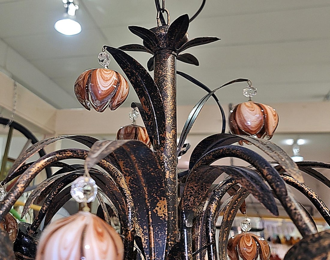 Venetian Italian Metal and Blown Glass Floral Chandelier - 13