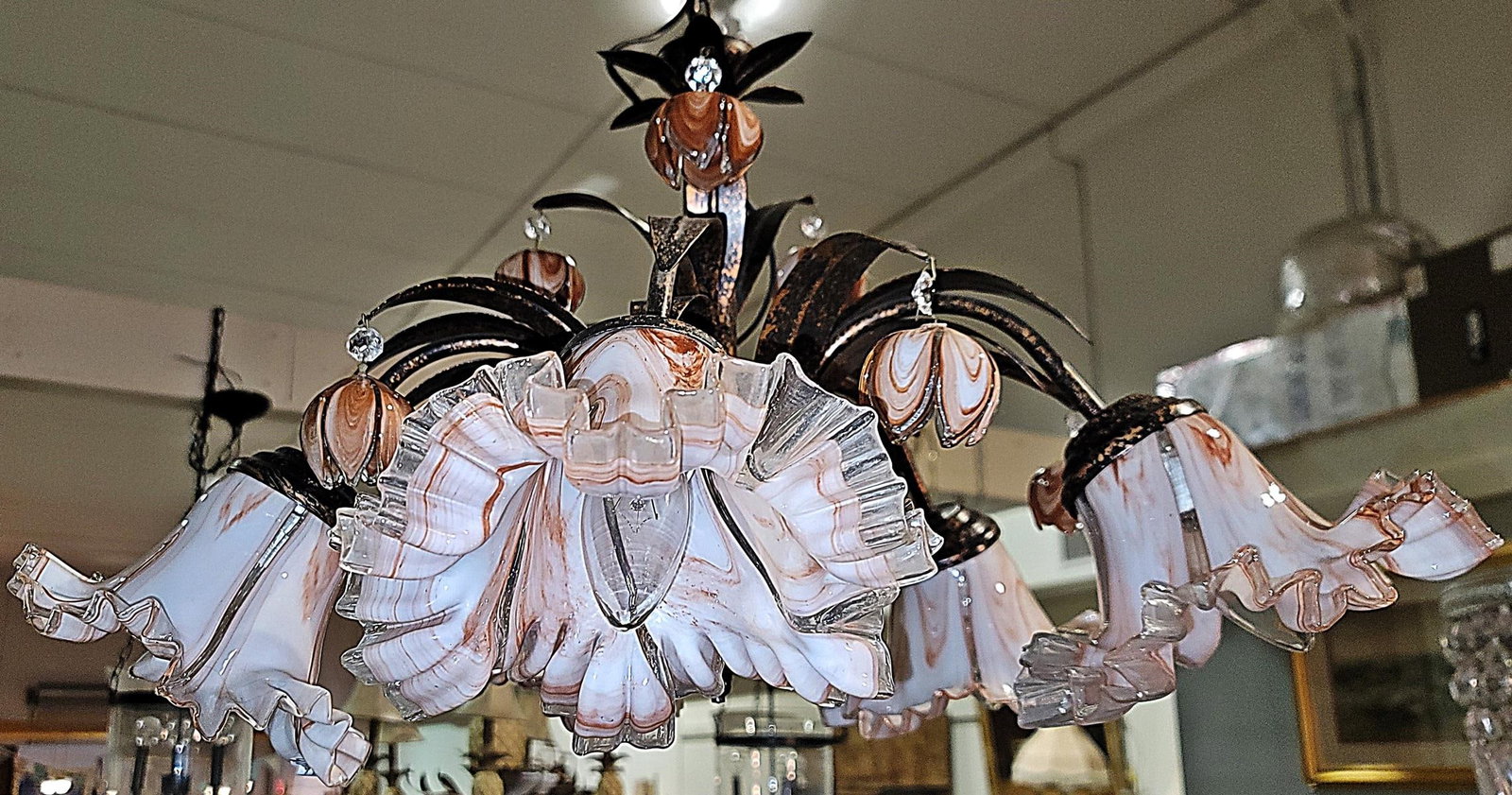 Venetian Italian Metal and Blown Glass Floral Chandelier - 6