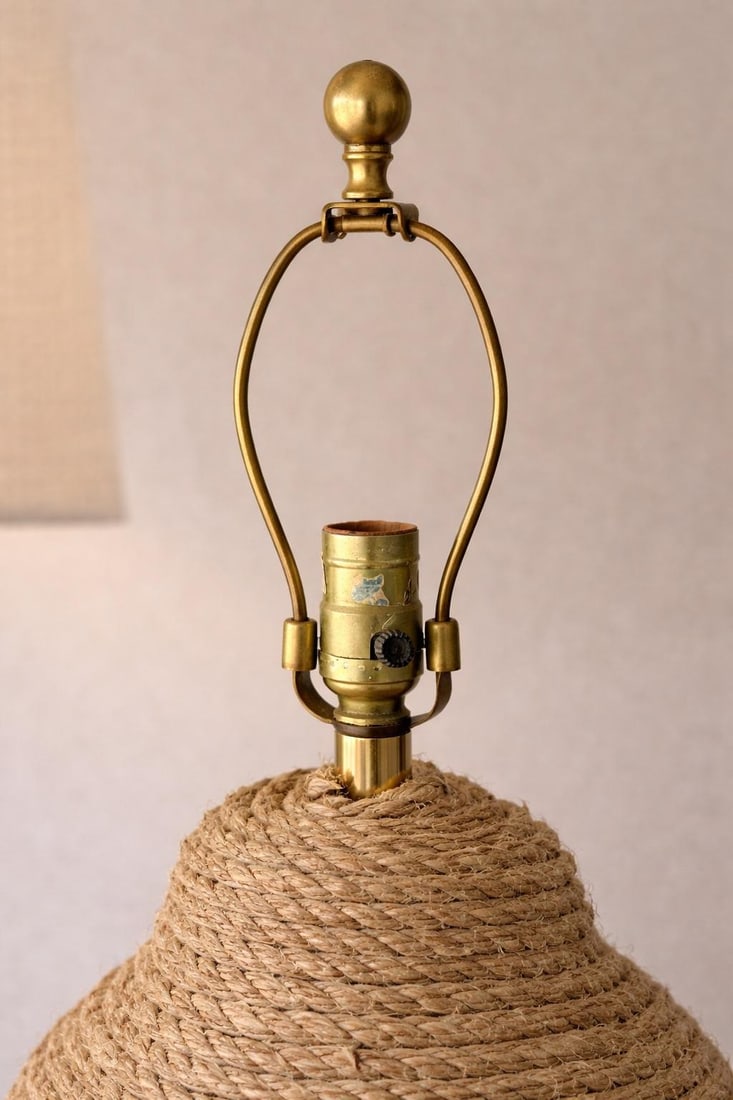 Coastal Rope Wrapped Table Lamp With Linen Shade – Organic Modern Texture - 6