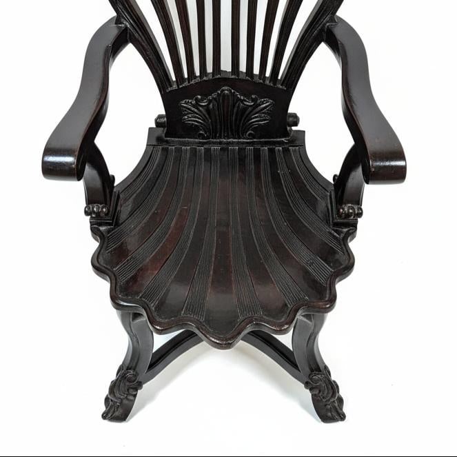 Vintage Hand Carved Solid Wood Unique Side Arm Chair - 5