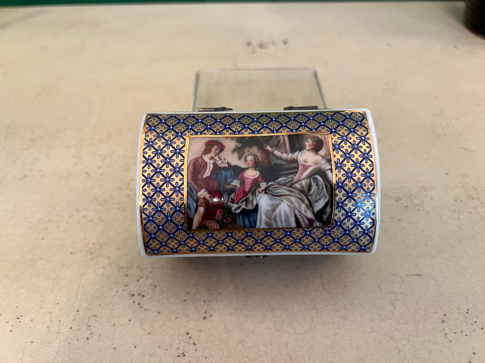 Large Porcelain Trinket Box With Victorian Scene - 2