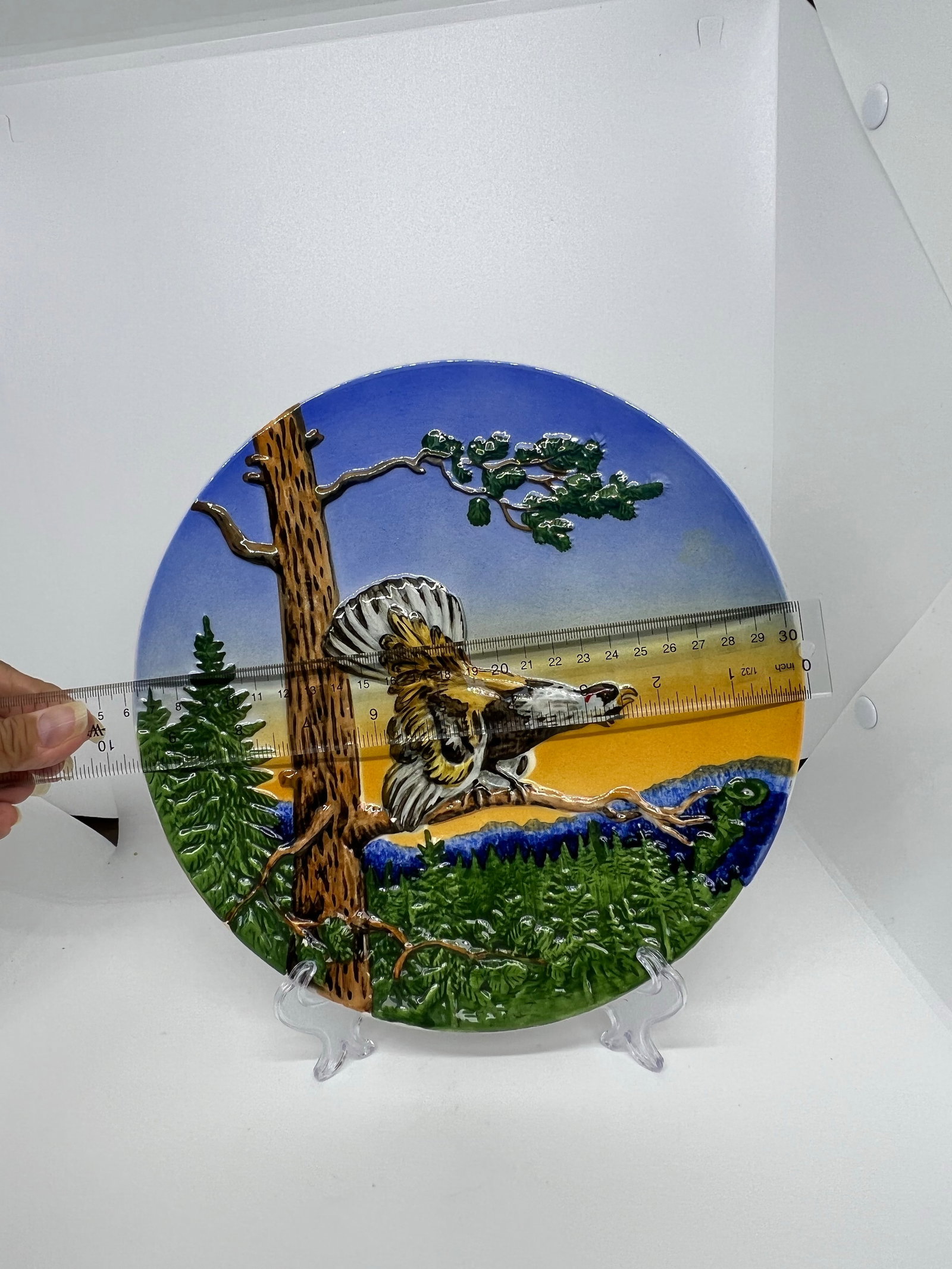 Vintage German Majolica Bird of Prey Plate - 2