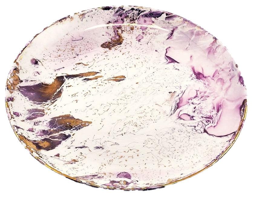 Mid Century Sascha Brastoff Surf Ballet Dinner Plate - Pink & Gold - 2