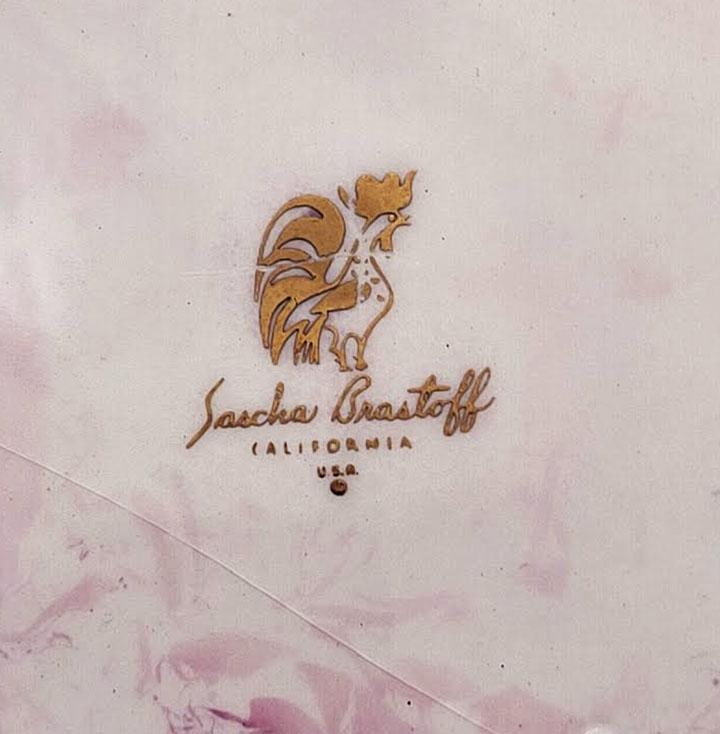 Mid Century Sascha Brastoff Surf Ballet Dinner Plate - Pink & Gold - 4