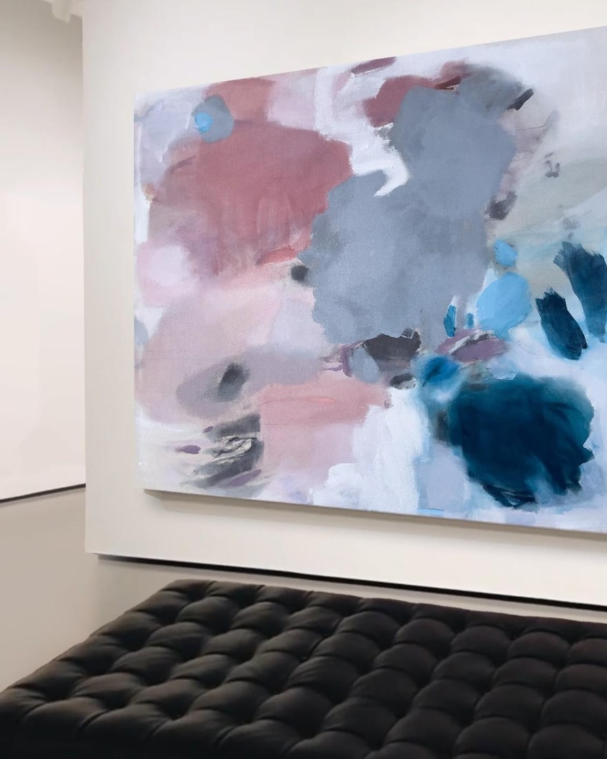 Half-Past Six Large Lyrical Abstraction Painting in Blush, Slate Blue & Deep Teal by Stacey Warnix - 3