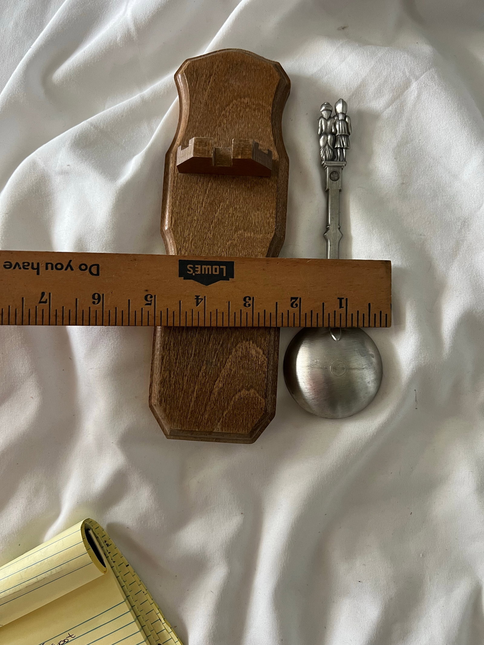 Vintage Dutch Pewter Wedding Spoon With Wooden Holder - 9