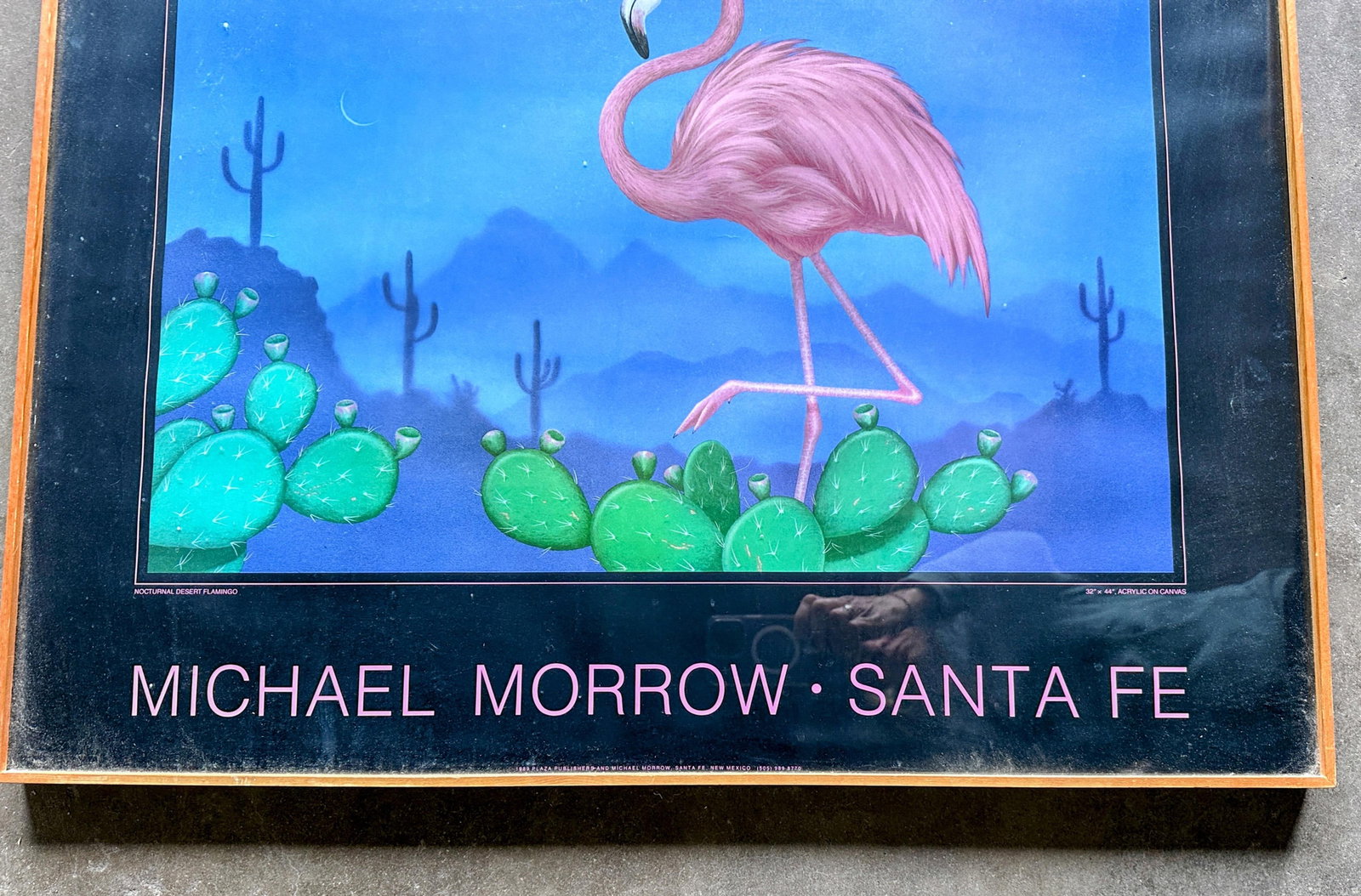 1980s Original Poster Nocturnal Desert, Flamingo, by Michael Morrow, Santa Fe - 3